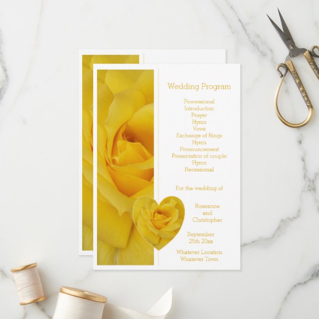 Programa Casamento com Design de Rosa Amarelo (Frente/Verso In Situ)