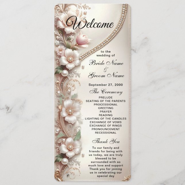 Programa Casamento com Enfeites Florais e Pérolas (Frente)