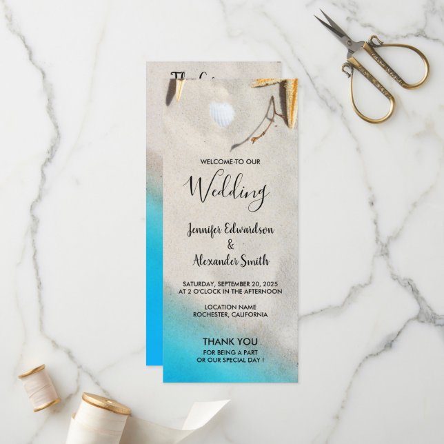 Programa Casamento com estrelas de areia oceânica tropical (Frente/Verso In Situ)