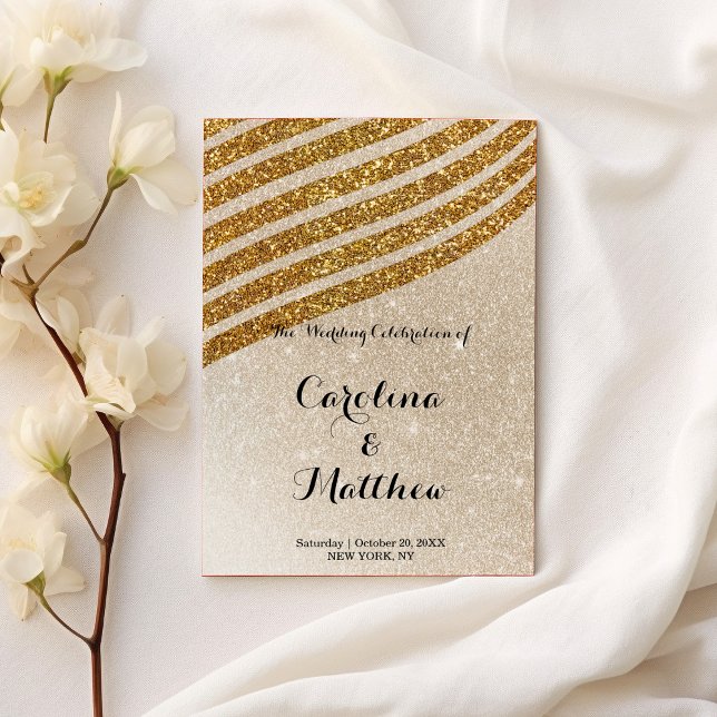 Programa Casamento com gradiente de granulação de ouro geom (Geometric gold glitter gradient glam Wedding Program)