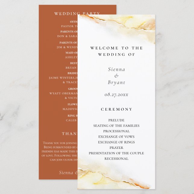 Programa Casamento com Lavagem de Aquarela do Deserto Boêmi (Frente/Verso)