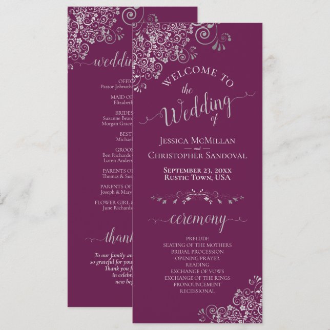 Programa Casamento com magenta roxo de coxas prateadas eleg (Frente/Verso)