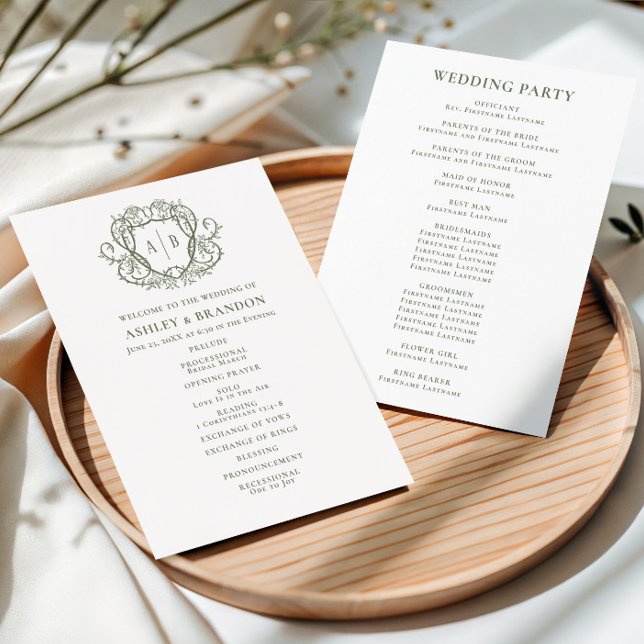 Programa Casamento com Monograma Crest Rosa Divagante (Criador carregado)