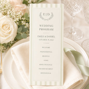 Programa Casamento com Monograma Listrado em Verde Salvia
