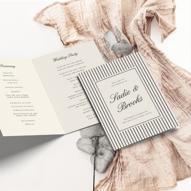 Programa Casamento com Pinstripe Clássico em Preto e Creme (Criador carregado)