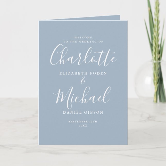 Programa Casamento com Script de Assinatura Azul Elegante P (Frente)