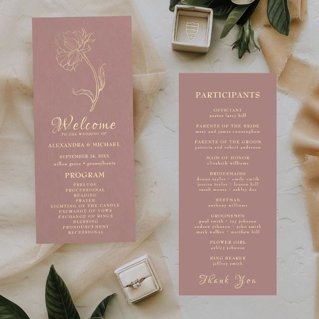 Programa Casamento com Tipografia Dourada Chic Elegant (Criador carregado)