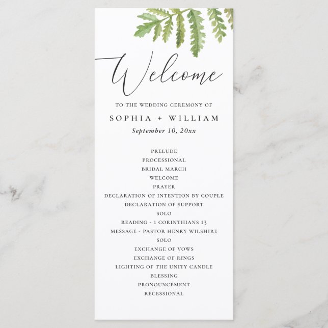 Programa Casamento com vegetação florestal em aquarela e ca (Frente)