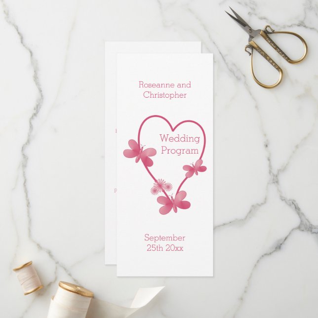 Programa Casamento Coração Rosa E Borboletas (Frente/Verso In Situ)