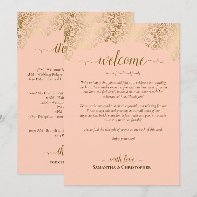 Programa Casamento Coral, Pêssego e Dourado - Boas-Vindas e (Frente/Verso)