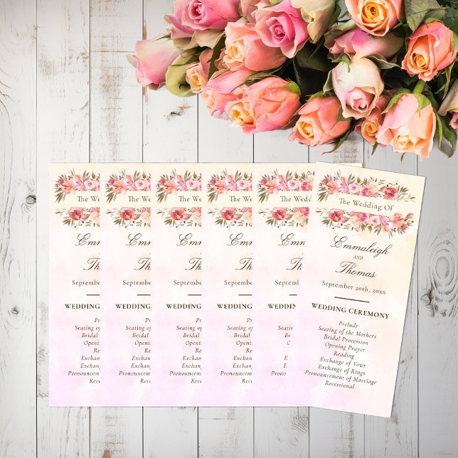 Programa Casamento Coral Watercolor Floral (Criador carregado)