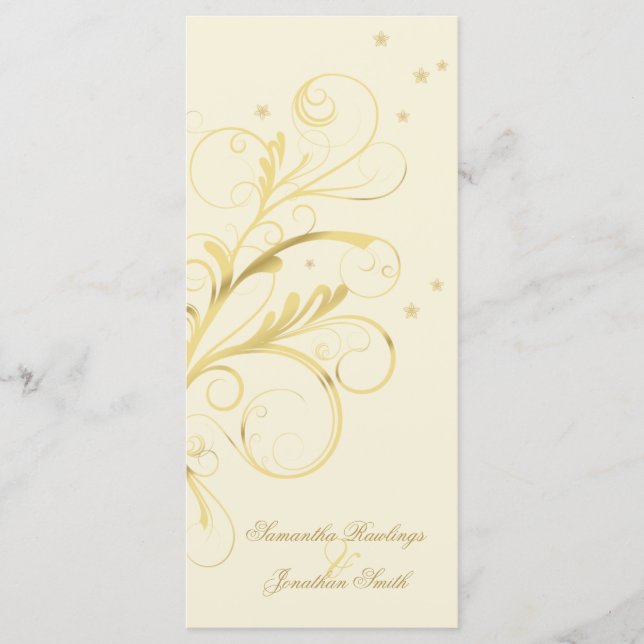 Programa Casamento Creme Floral Elegante Dourado (Frente)