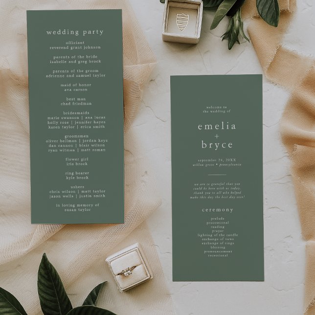 Programa Casamento da Floresta Rustic Sage - Natureza da Fl (EMELIA Woodland Nature Rustic Sage Forest Wedding Program)