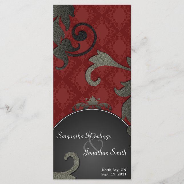 Programa Casamento - Damasco Floral Negro e Vermel (Frente)