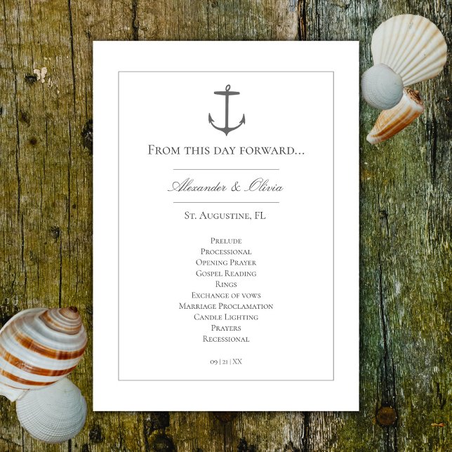 Programa Casamento de Âncora Náutica Simples | Branco (White Simple Nautical Anchor Wedding Program)