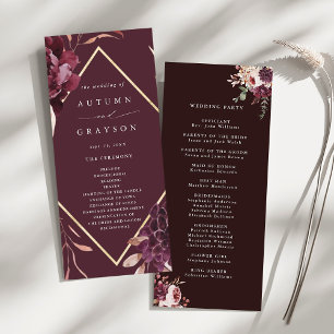 Programa Casamento de Autumn Romance Dourado Frame Burgundy