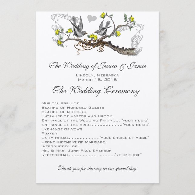 Programa Casamento de Aves Amarelas e Cinzas Adoráveis (Frente)