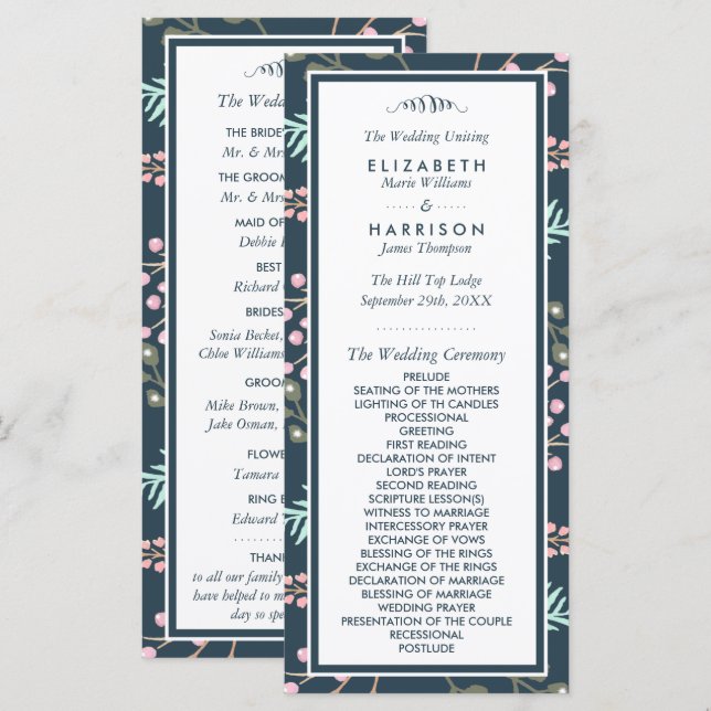 Programa Casamento de Berry Botânico Whimsical (Frente/Verso)