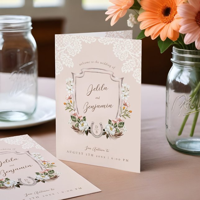 Programa Casamento de Boot Floral de Boot Boho Boho (Western Boho Watercolor Floral Cowboy Boot Wedding Program (Front Side))