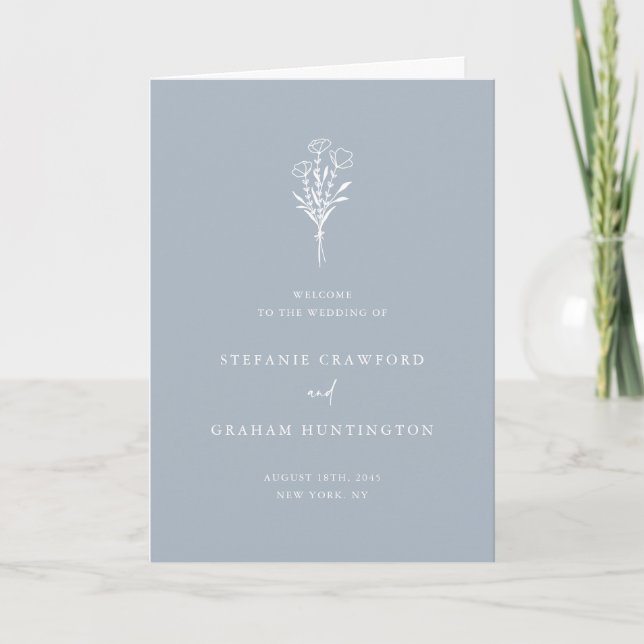 Programa Casamento de Botânica Minimalista Dusty Blue Boho (Frente)