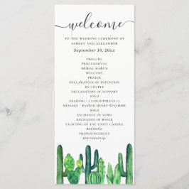 Programa Casamento de cacto verde aquarela e suculentas