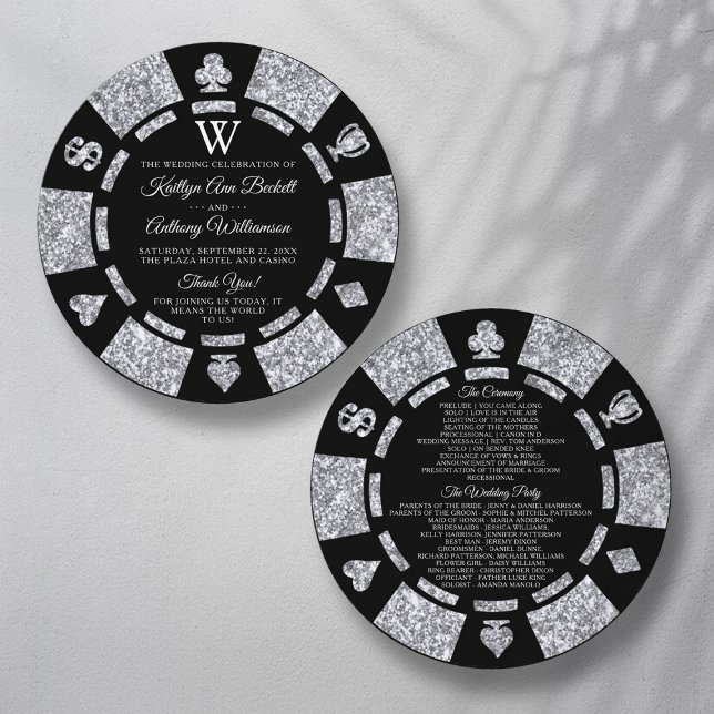 Programa Casamento de Chip Casino de Silver Glitter Monogra (Criador carregado)