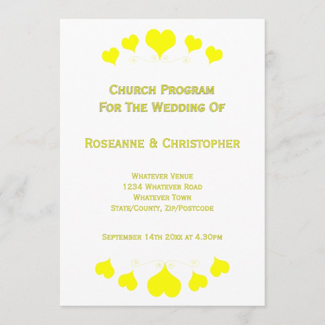 Programa Casamento de Corações Amarelos Design (Frente)