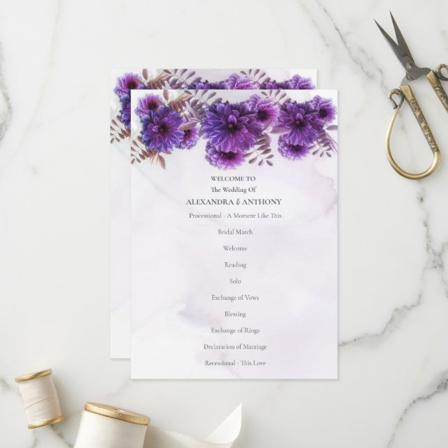 Programa Casamento de Crisântemo com Aquarela Roxa (Frente/Verso In Situ)