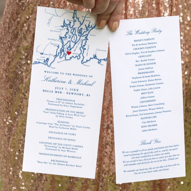 Programa Casamento de Destino de Marinho de Mapa de Newport (These Newport Rhode Island wedding programs are perfect for your Newport destination wedding)