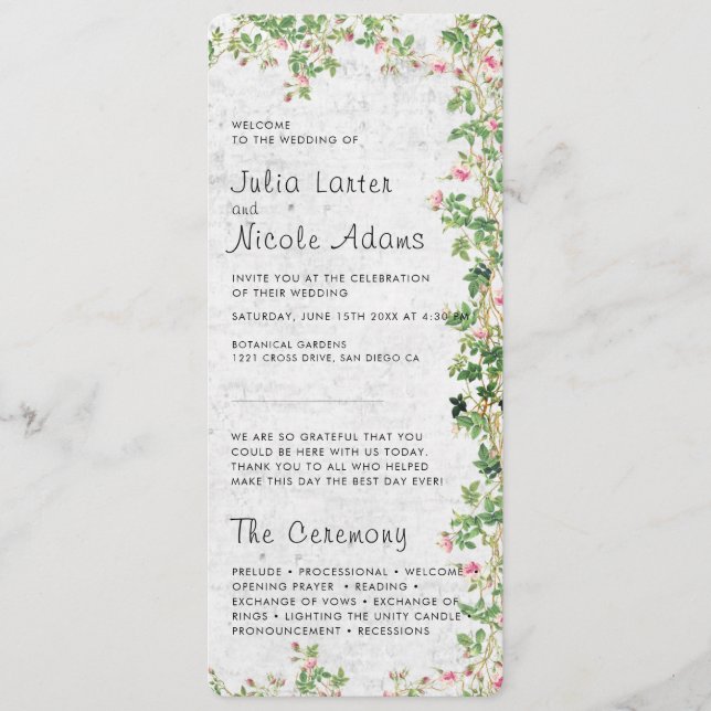 Programa Casamento de Diário do estilo Vintage, Rosa Rosa R (Frente)