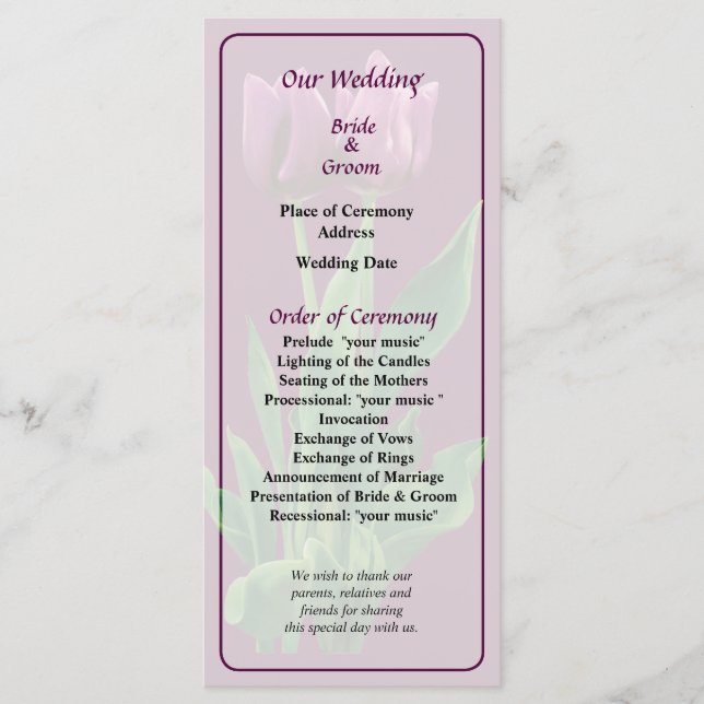 Programa Casamento de Duas Tulipas Roxas (Frente)