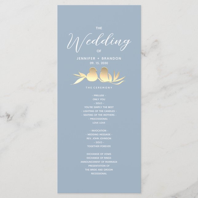 Programa Casamento de Dusty Blue Dourado Lovebird (Frente)