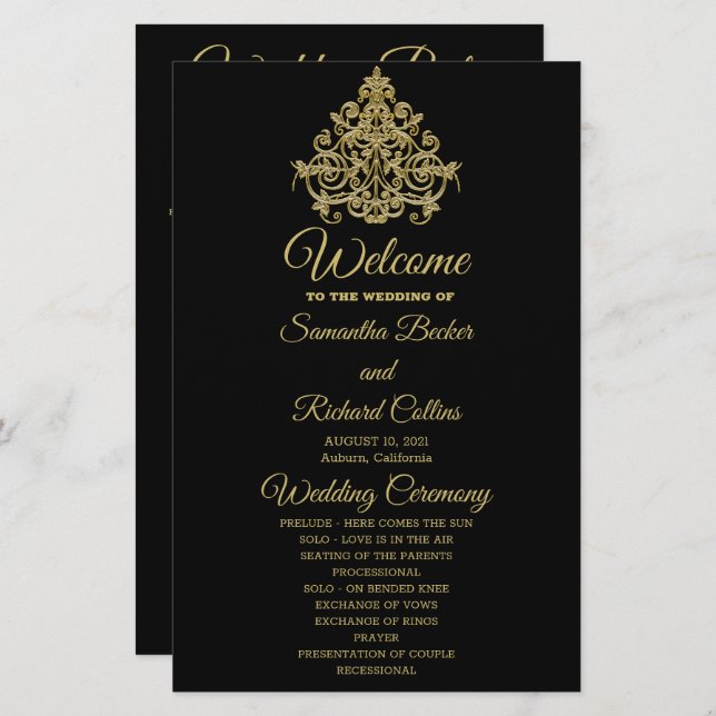 Programa Casamento de Elegância Gilded (Frente/Verso)