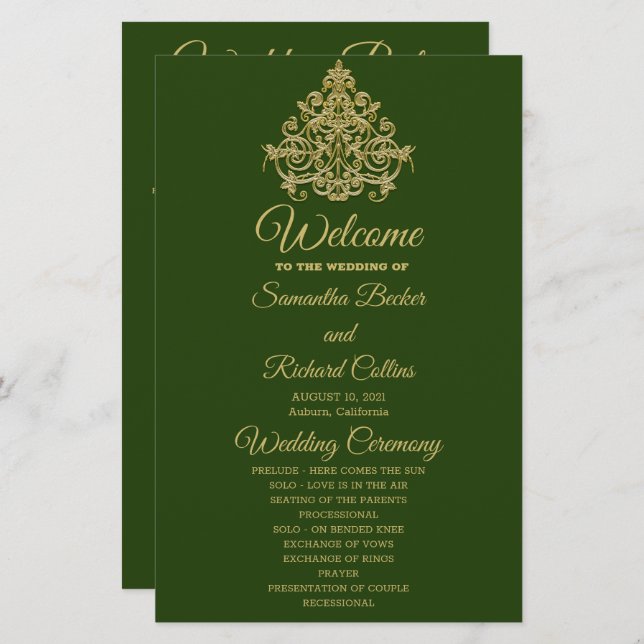 Programa Casamento de Elegância Gilded (Frente/Verso)