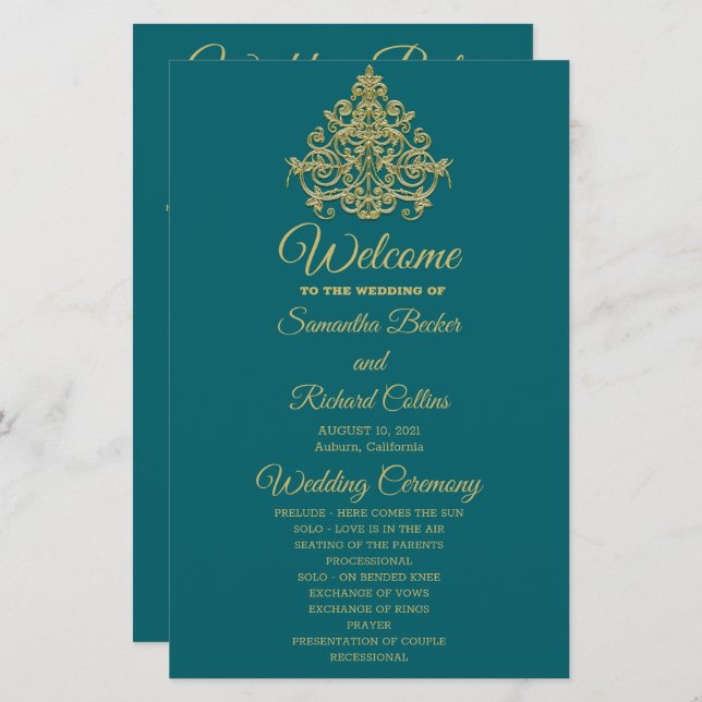 Programa Casamento de Elegância Gilded (Frente/Verso)