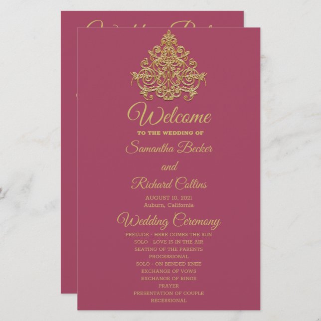 Programa Casamento de Elegância Gilded (Frente/Verso)