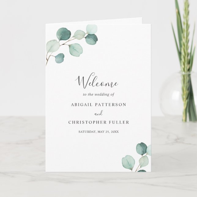 Programa Casamento de Eucalipto Verde Oliva Simples e Elega (Frente)