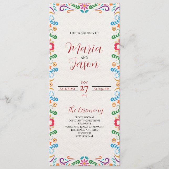Programa Casamento de Floral Fiesta Colorida mexicana (Frente)