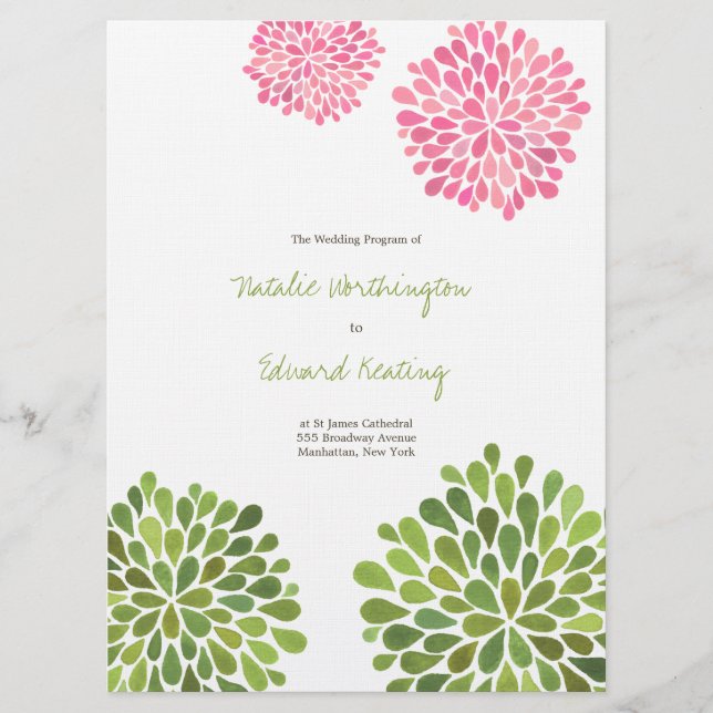 Programa Casamento de Flores Amarelas Cor-de-Rosa (Frente)