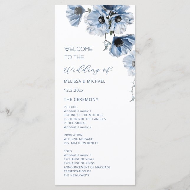 Programa Casamento de Flores Azuis Artísticas (Frente)