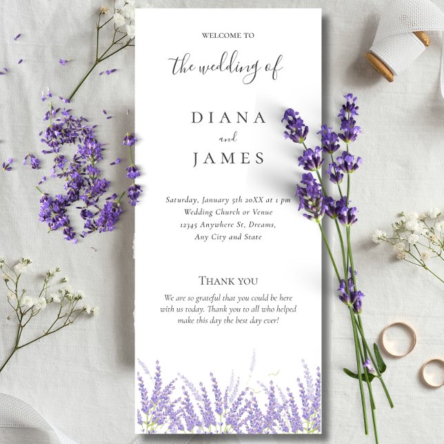 Programa Casamento de flores de Lavanda para caligrafia ele (Elegant Calligraphy Lavender flower Wedding Program)