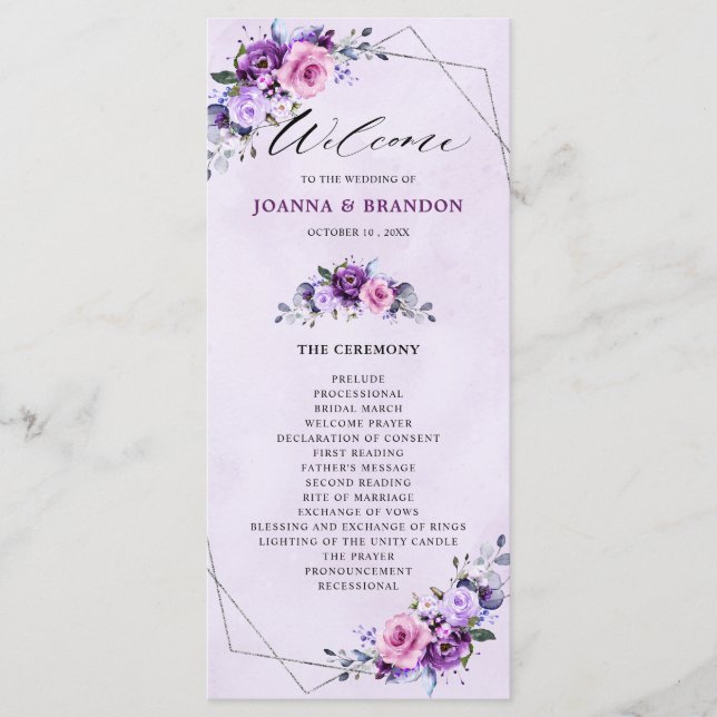 Programa Casamento de Flores de Lilac Púrpura Rosa-Brilhant (Frente)