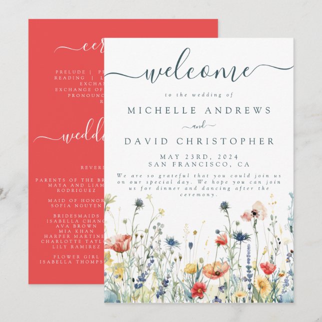 Programa Casamento de Flores Silvestres Vibrantes (Frente/Verso)
