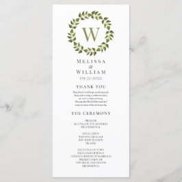 Programa Casamento de Folha Verde de Monograma Elegante