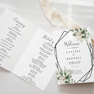 Programa Casamento de Folhagem Floral Geométrica de Verão