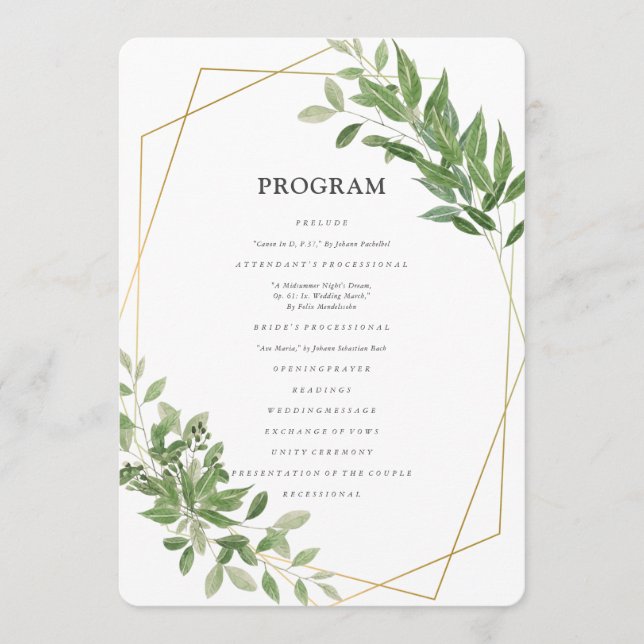 Programa Casamento de Folhagem Geométrica Moderna (Frente)
