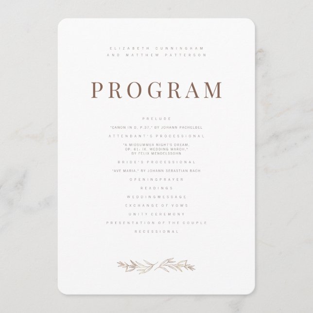Programa Casamento de Folhagem Moderno + Minimalista (Frente)