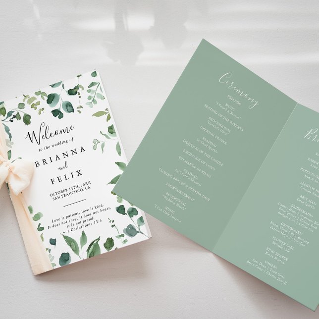 Programa Casamento de Folhagem Verde de Script de Caligrafi (Criador carregado)