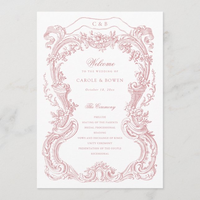 Programa Casamento de Frame de Toile com Blush Floral Vinta (Frente)