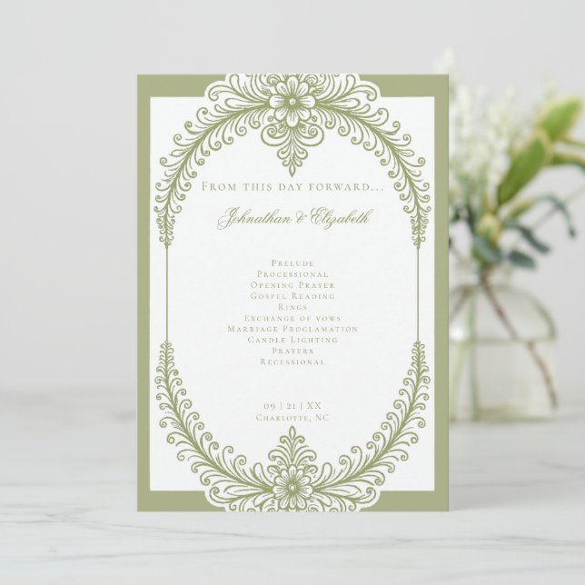 Programa Casamento de Frame Flourish Francês Verde (Em pé/Frente)